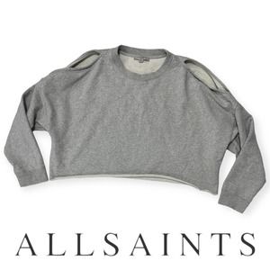 AllSaints Unai Cropped Cold Shoulder Distressed Sweatshirt